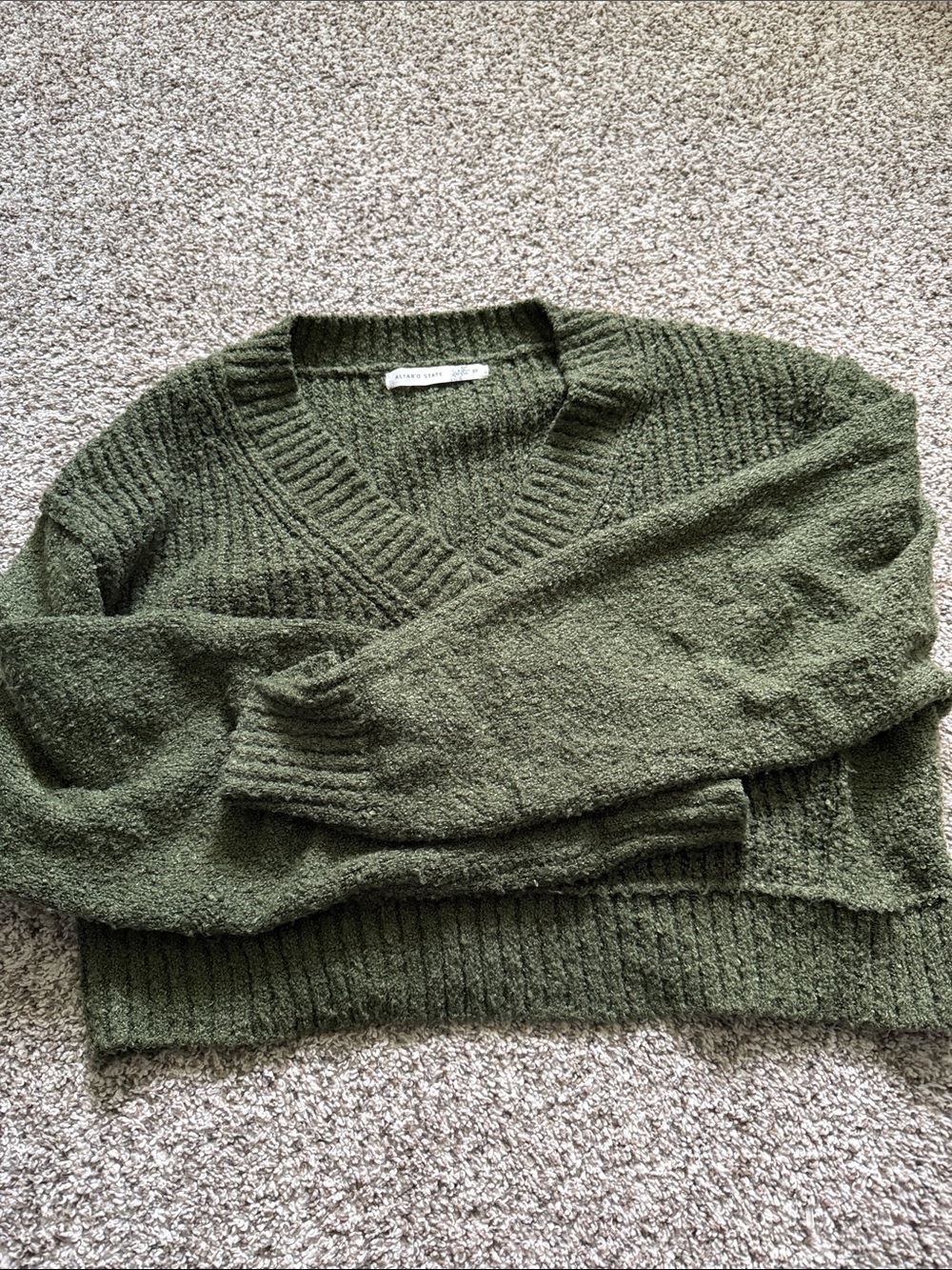 Altar'd State Olive Green V-Neck Women's Sweater